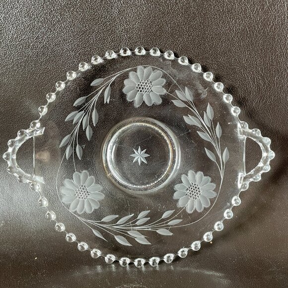 Vintage Imperial Candlewick 2 Handle Serving Plate w/ W.J. Hughes Etching - Picture 3 of 5